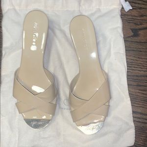 Jimmy Choo Nude Wedges Size 37 W/ Duster Bag